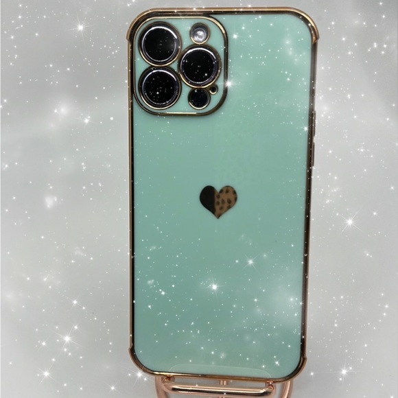 Glamorous iPhone 12 Pro Max Case: Shiny Gold Edge, Heart‎ Design - Picture 1 of 4